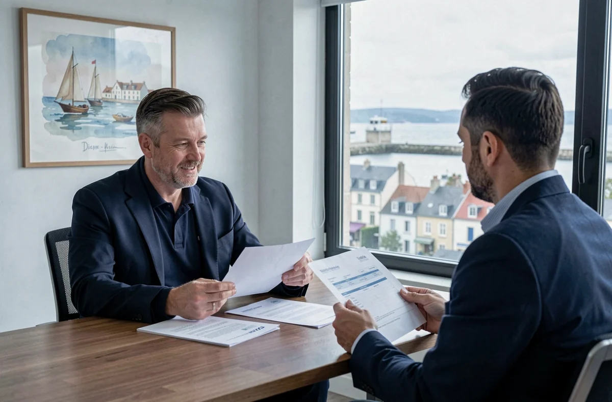 Conseiller en financement d'AFR Financement Dieppe avec un client en Seine-Maritime