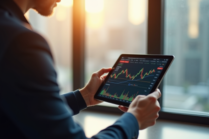Professionnel analysant un graphique financier sur une tablette