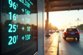 Péage moderne avec affichage digital et voiture approchant