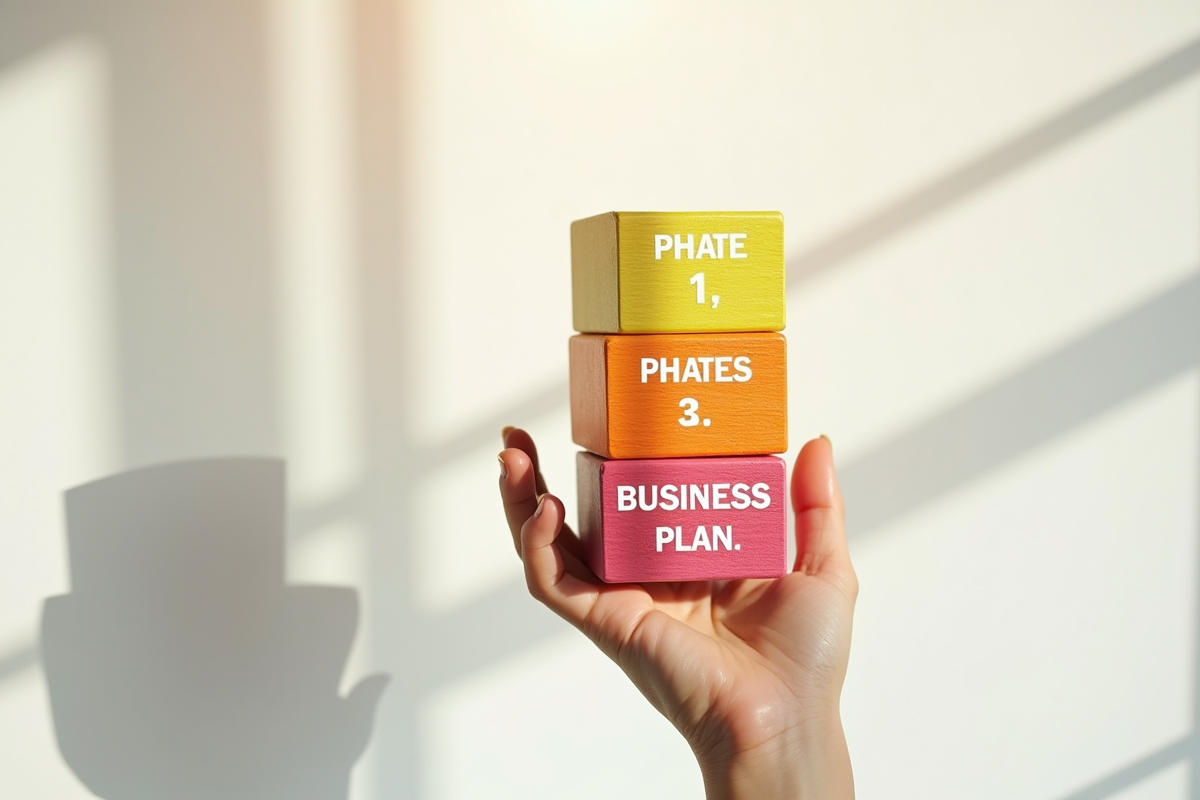 Main tenant des blocs colorés représentant un plan d