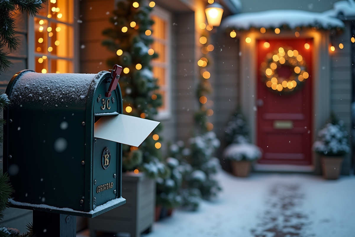 Boite postale française avec lettre et décorations hivernales
