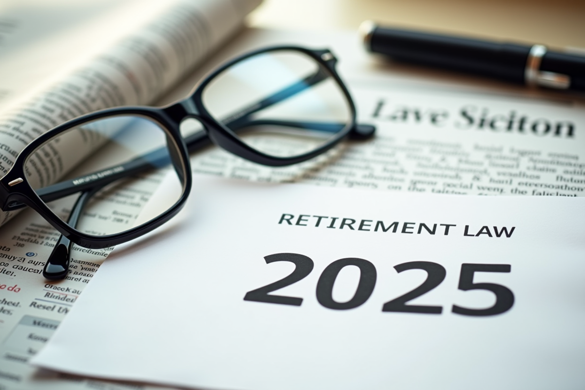 Calendrier 2025 avec lunettes et journal sur la loi retraite