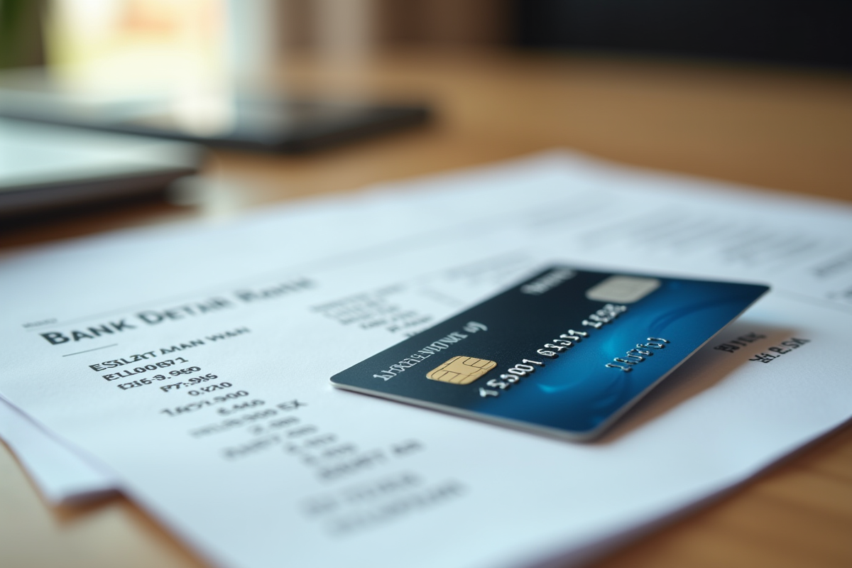 Carte bancaire posée sur une table avec relevé bancaire