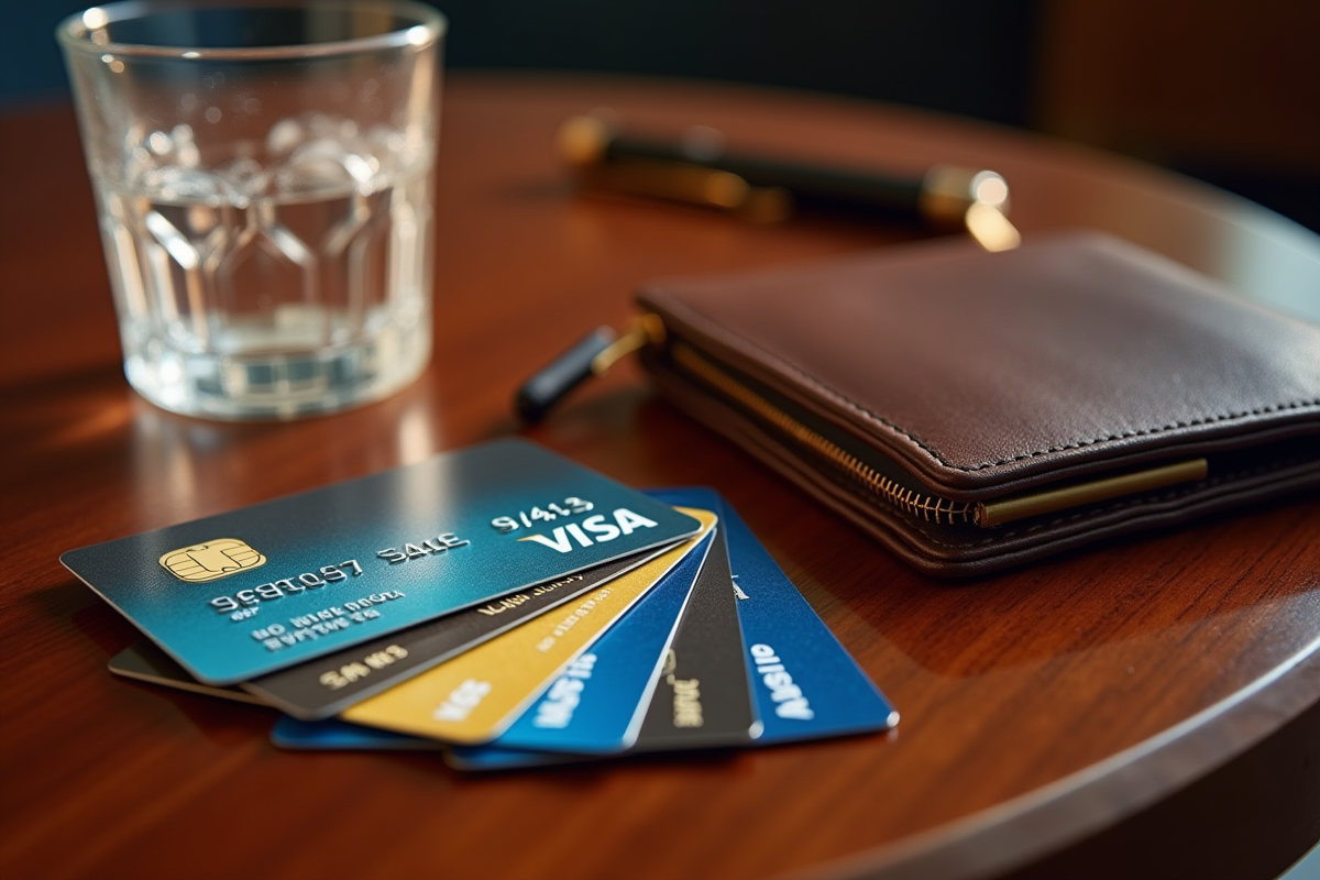 Cartes de crédit haut de gamme sur une table en bois brillant