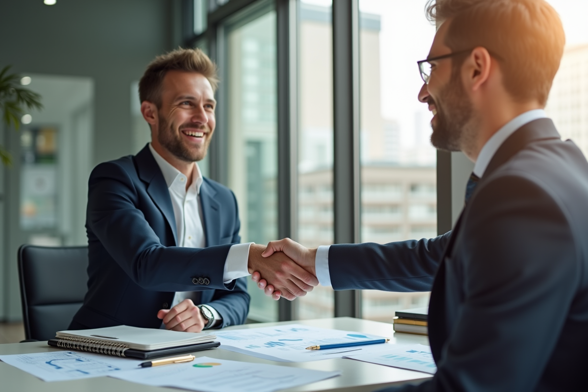 Conseiller financier et client se serrant la main