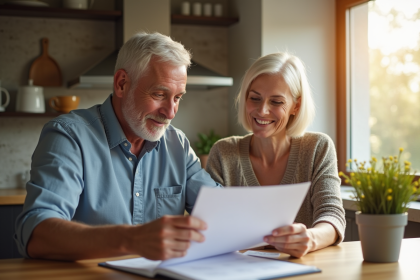 Couple souriant préparant leur retraite à la maison