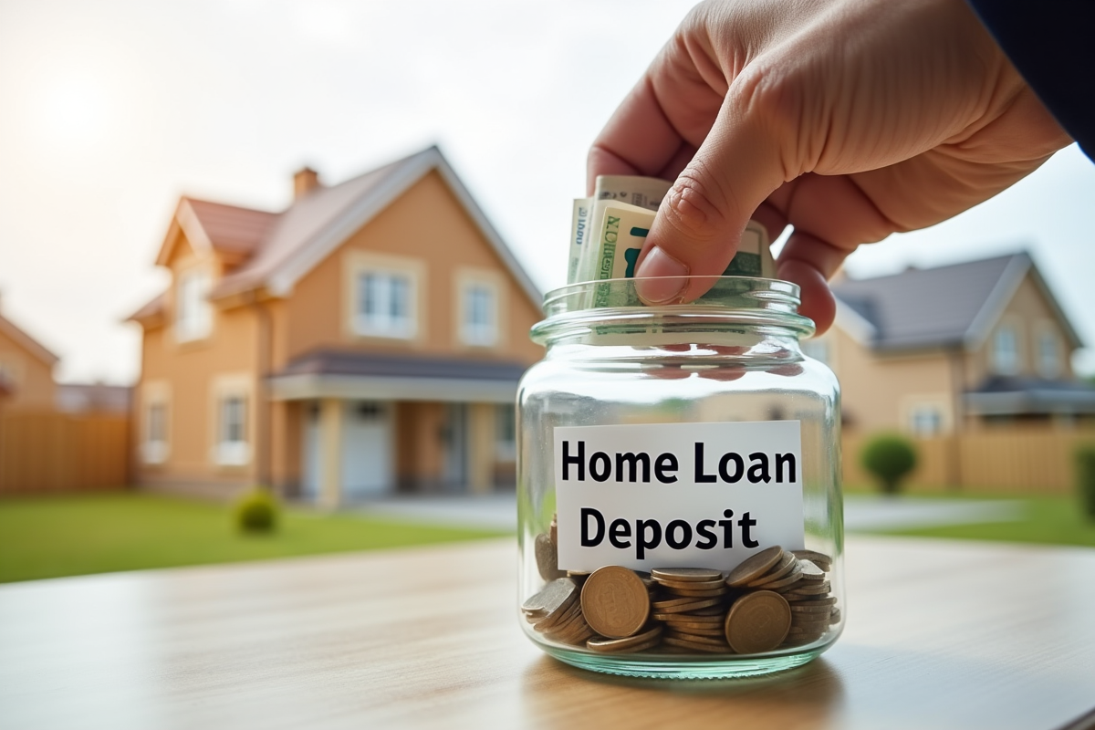Main déposant des pièces et billets pour prêt immobilier
