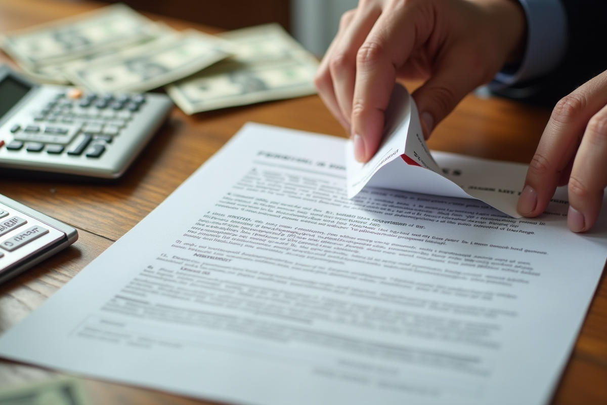 Main déchirant un contrat de prêt sur un bureau lumineux