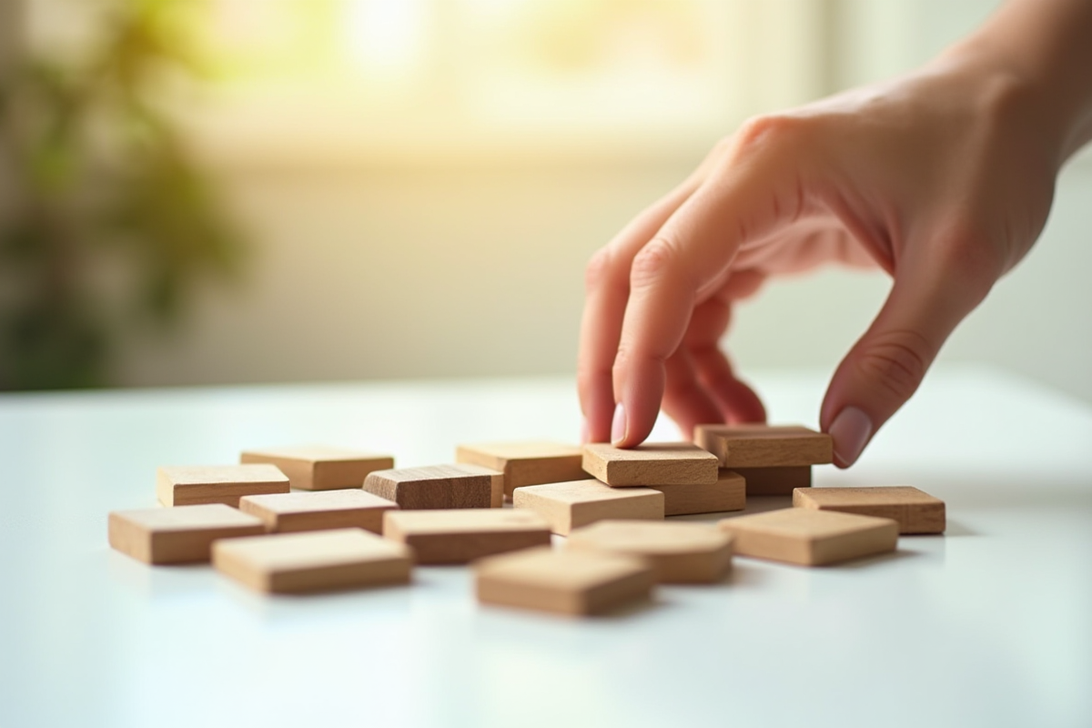 Main manipulant des blocs en bois pour diversification