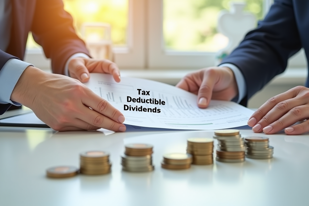 Main échangeant un document sur dividendes déductibles avec pièces d