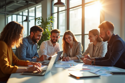 Équipe diverse de petite entreprise collaborant dans un bureau moderne