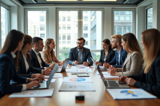 Groupe de professionnels en réunion dans un bureau moderne