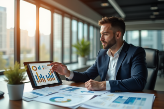 Cadre confiant analysant des graphiques financiers au bureau
