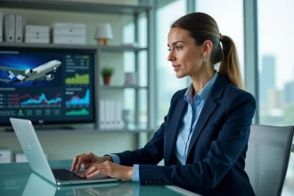 Femme d affaires analysant des données financières dans un bureau moderne