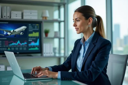 Femme d affaires analysant des données financières dans un bureau moderne