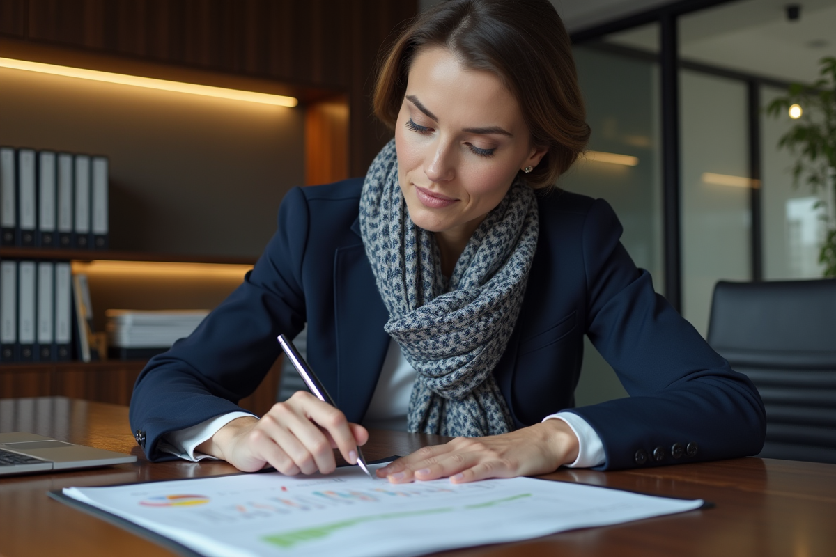 Femme d'affaires en réunion d'affaires avec documents