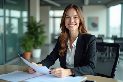 Femme confiante au bureau en tenue professionnelle