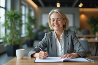 Femme d affaires en réunion dans une banque moderne