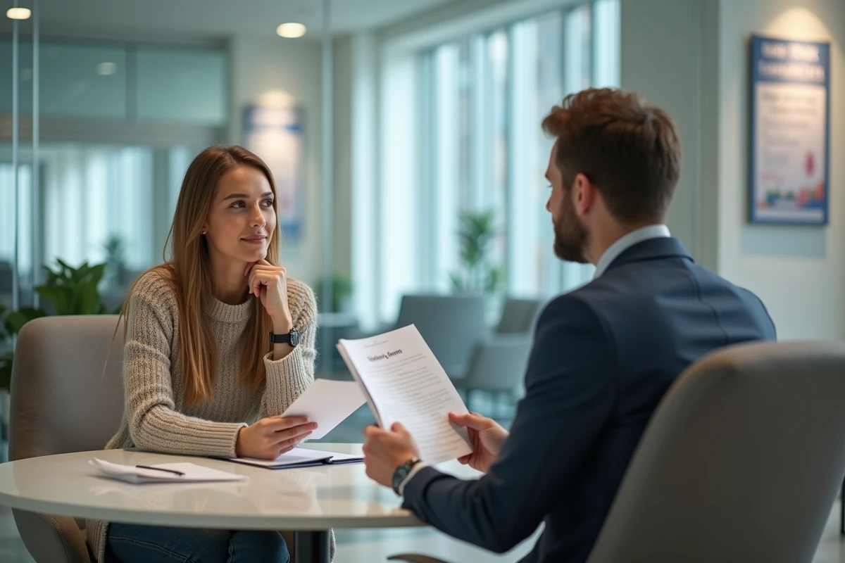 Jeune femme discutant financement avec conseiller