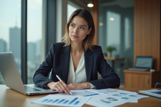Femme professionnelle analysant des graphiques financiers