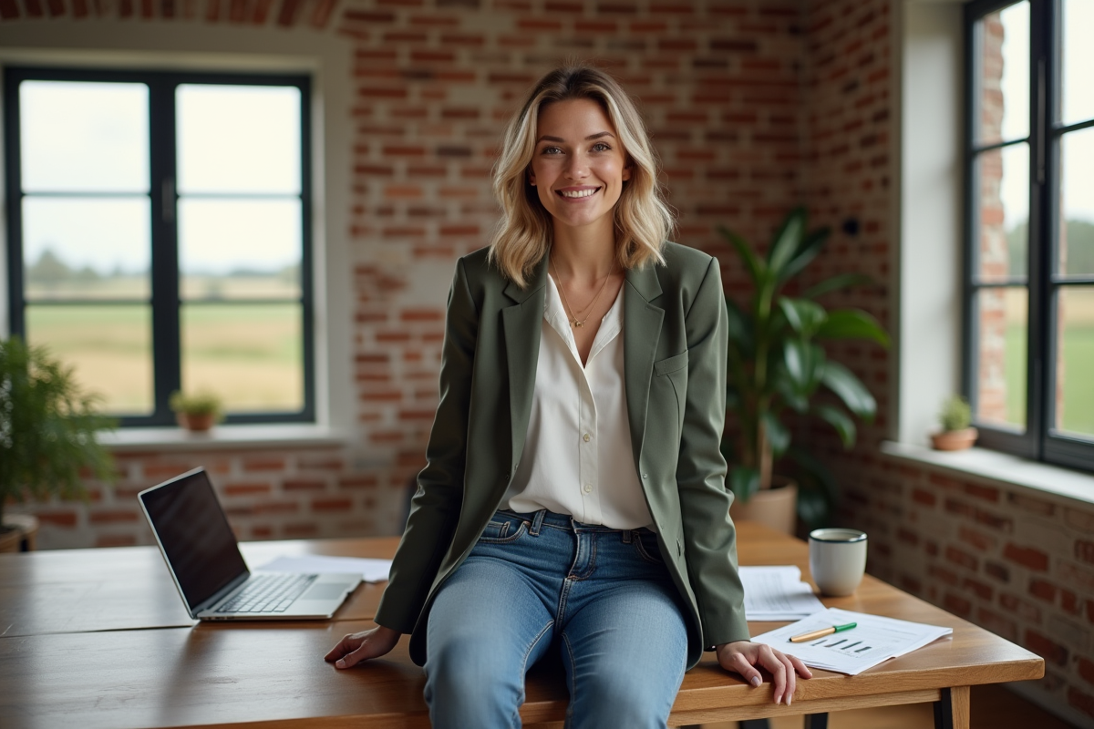 Jeune femme d affaires avec documents agricoles dans un bureau moderne