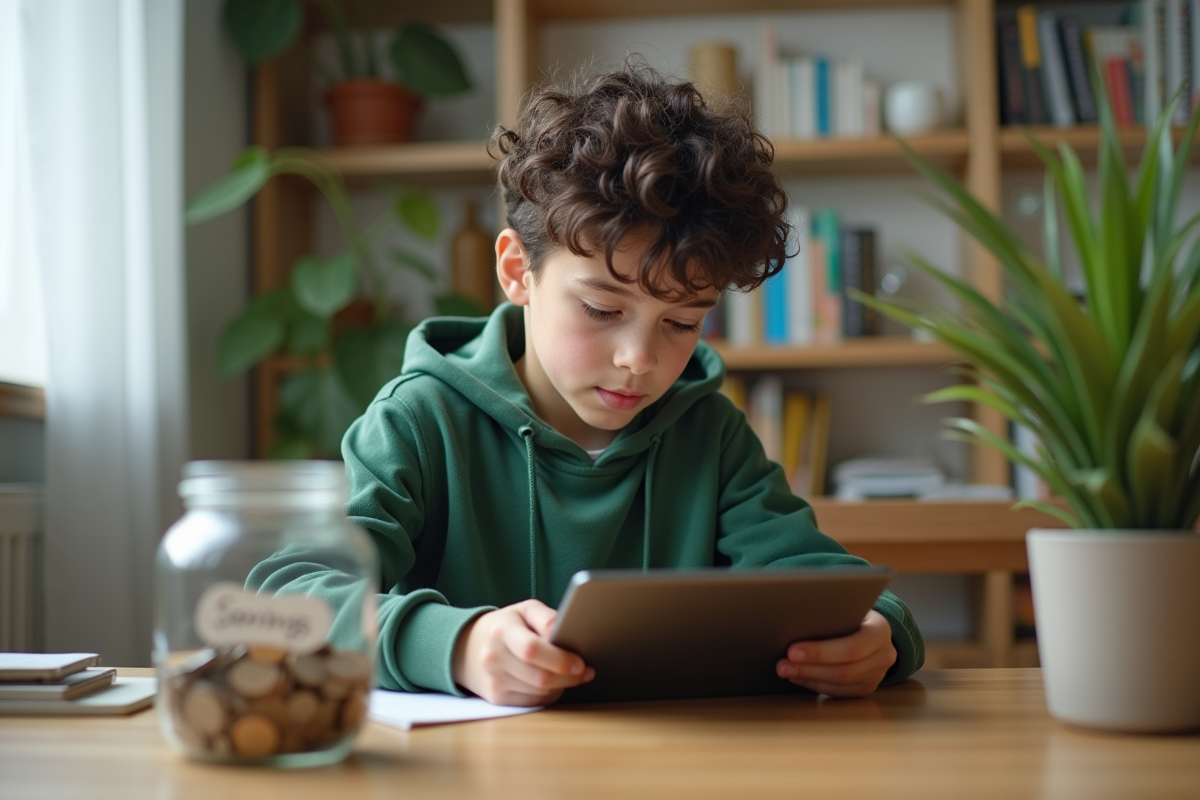 Garçon concentré utilisant une tablette dans son bureau