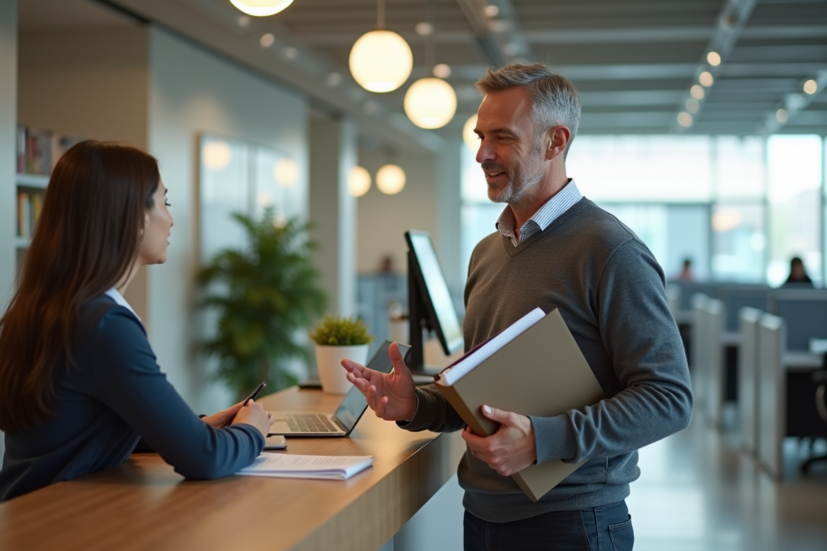 Homme d affaires discutant avec une conseillère en banque