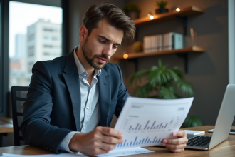 Homme d'affaires examinant des graphiques de cryptomonnaie dans son bureau