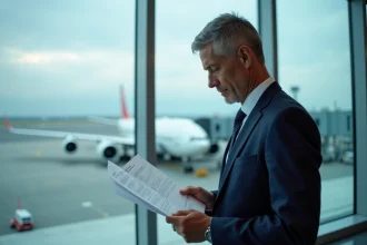 Ingénieur aéronautique homme en costume dans un aéroport