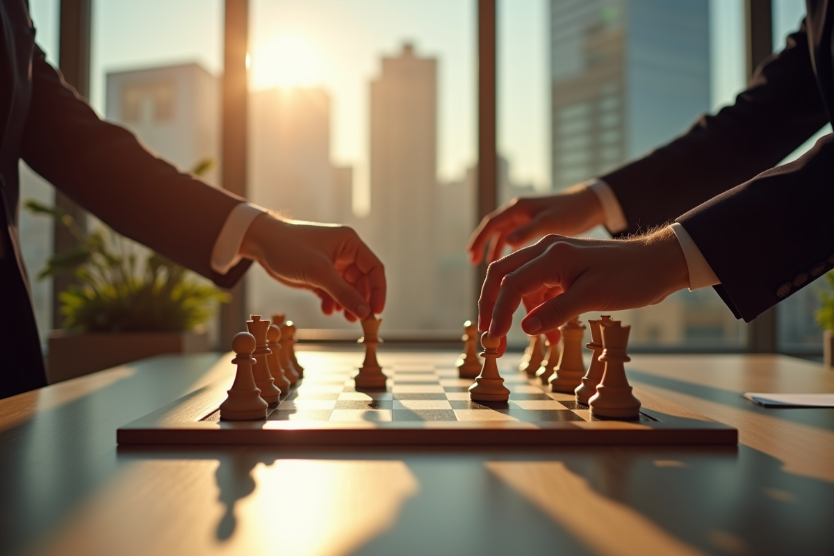 Mains de professionnels jouant aux échecs pour la stratégie d