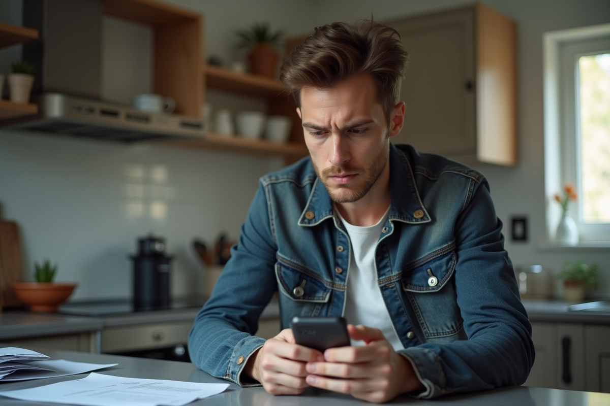 Jeune homme utilisant son smartphone à la maison