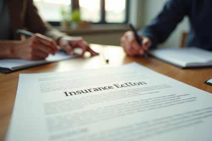 Une lettre de rejet d'assurance sur un bureau en bois avec des mains inquiètes