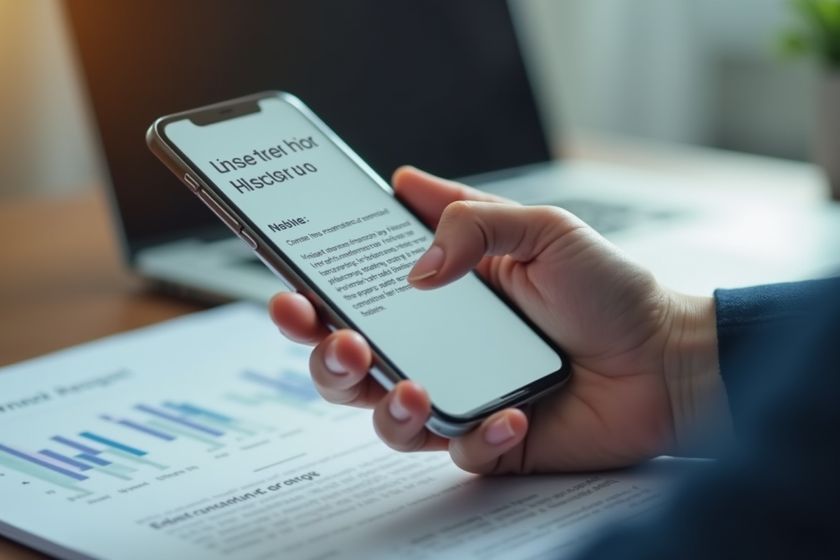 Main tenant un smartphone pour annuler une assurance au bureau