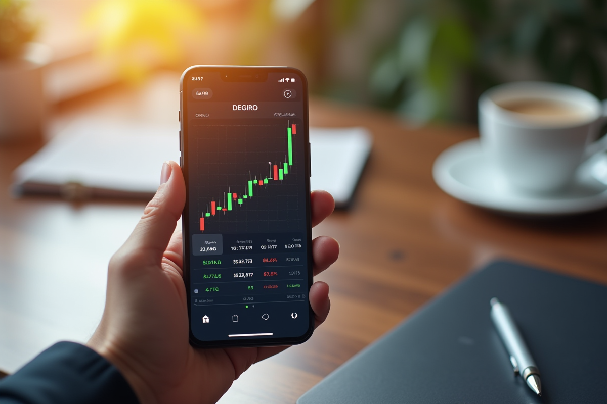Mains tenant smartphone avec application de trading