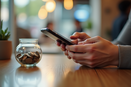 Paiement avec smartphone au café moderne