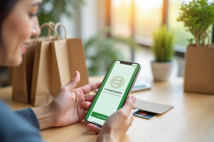 Personne tenant un smartphone avec une notification cashback