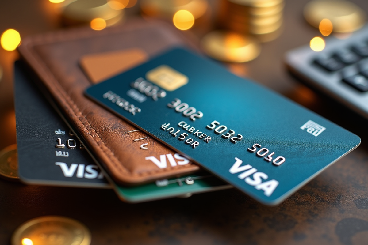 Portefeuille avec cartes Visa Premier et pièces de monnaie