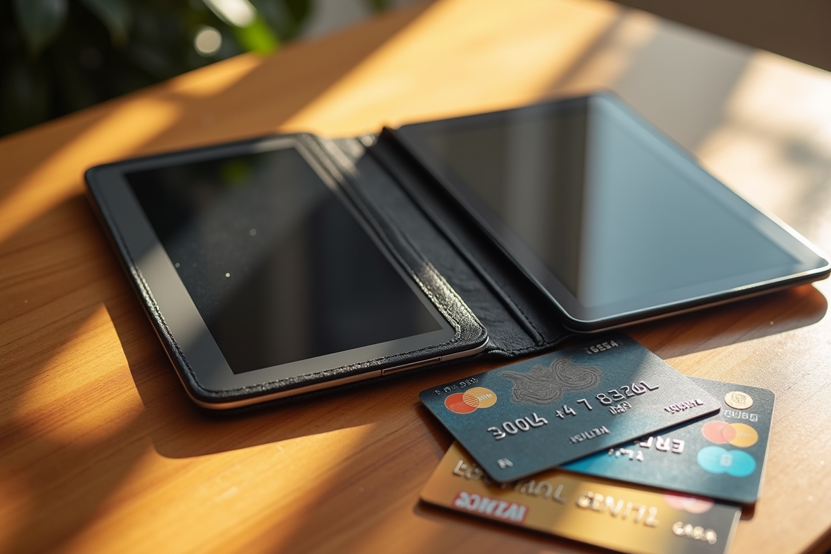 Portefeuille vide avec cartes et tablette