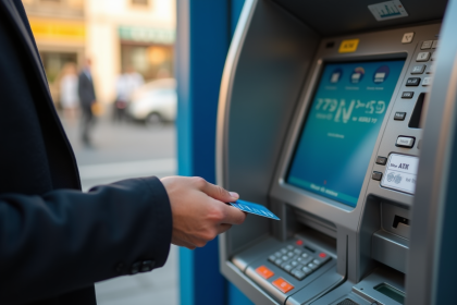 Personne retirant de l'argent à un ATM en extérieur