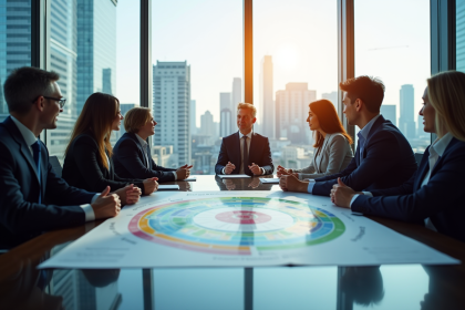 Réunion d'affaires moderne avec un cadre stratégique inspiré de Porter