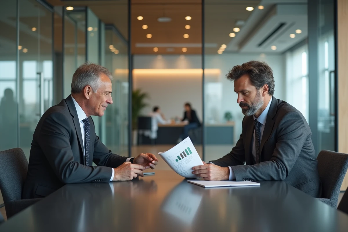Client en réunion avec un conseiller bancaire pour optimiser son taux de prêt