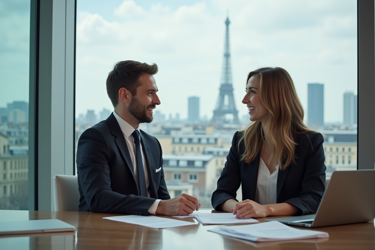Jeunes professionnels discutant dans une salle moderne