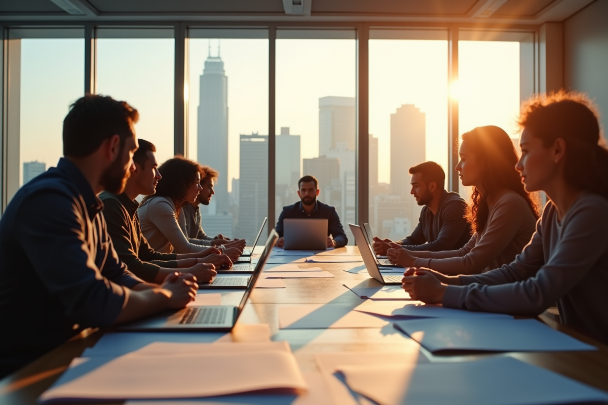 Groupe de fondateurs startup discutant ICO