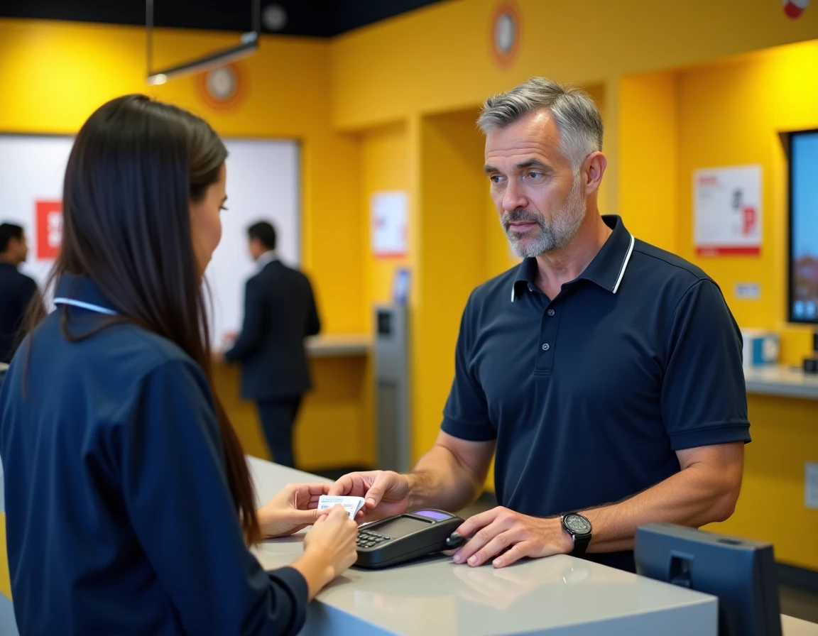 Client sécurisant sa carte prépayée La Poste dans un bureau de poste