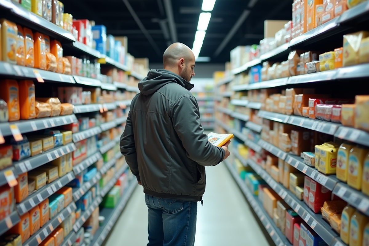 Supermarché moderne avec étiquettes de prix en hausse