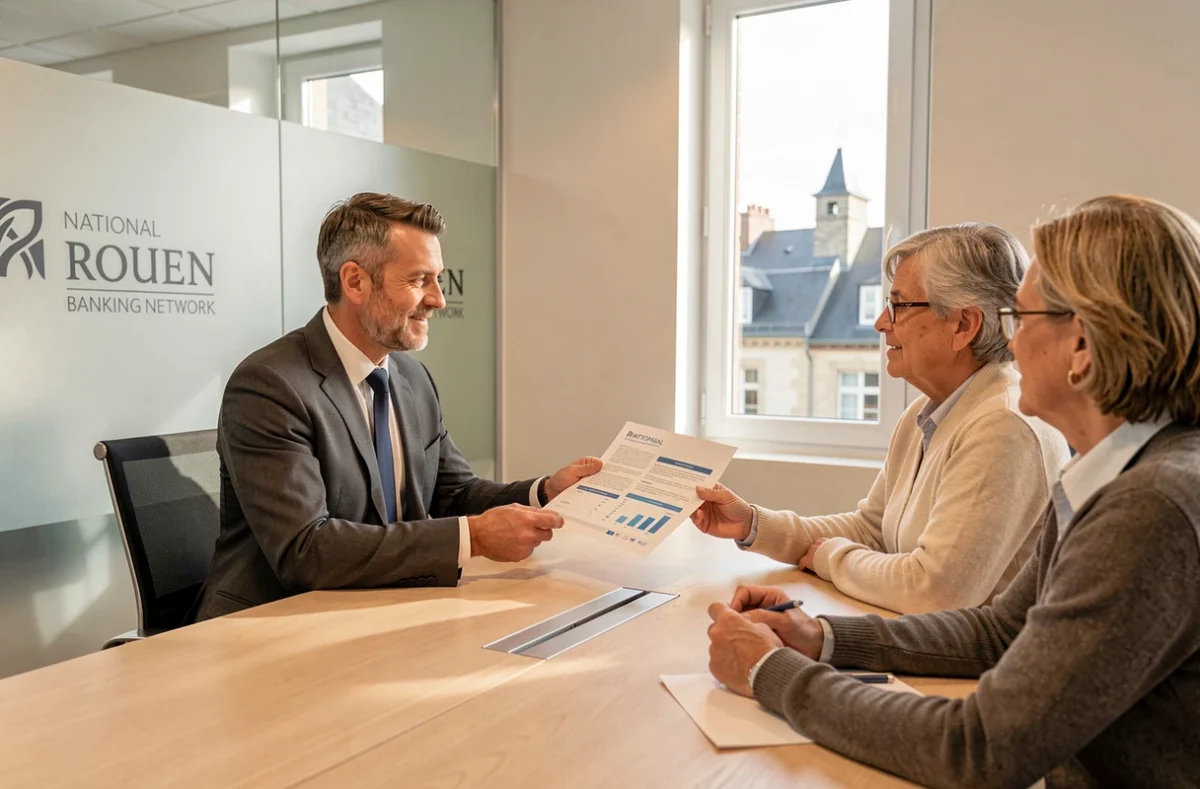 Conseiller patrimonial UFF Rouen présentant un bilan patrimonial à des clients